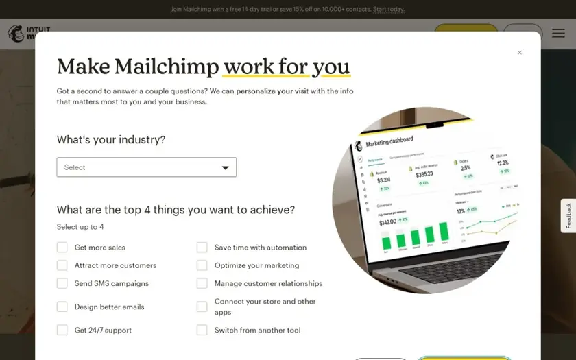 Startseite von mailchimp.com