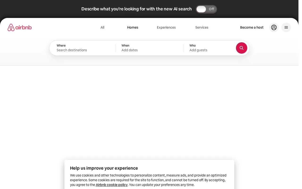 Startseite von airbnb.com